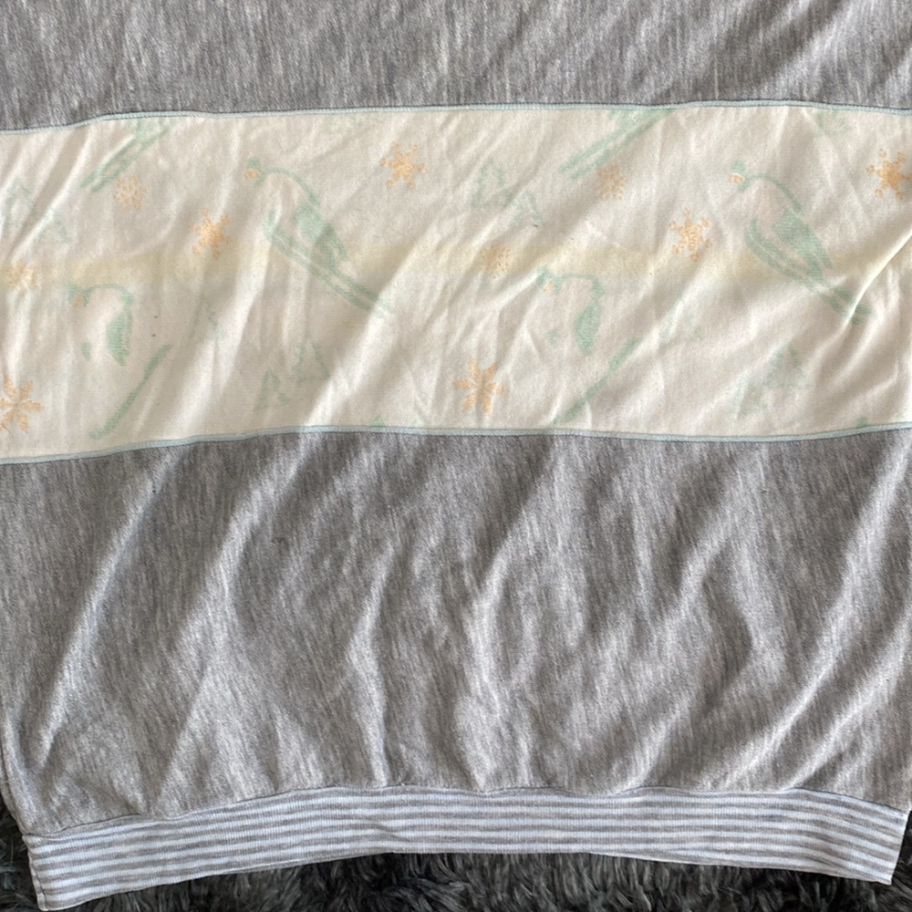 Old school light Gray and pale blue Striped winter theme crewneck Sweater - Picture 5 of 17